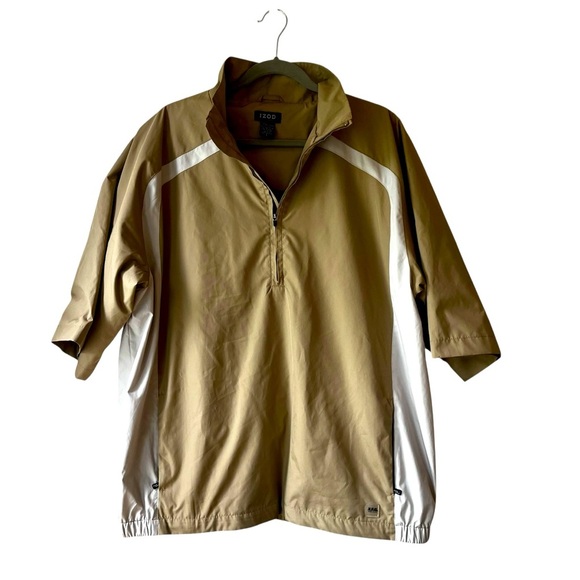 IZOD Men’s Golf Windbreaker Jacket L Beige White Half Zip Pullover Activewear - Picture 1 of 8